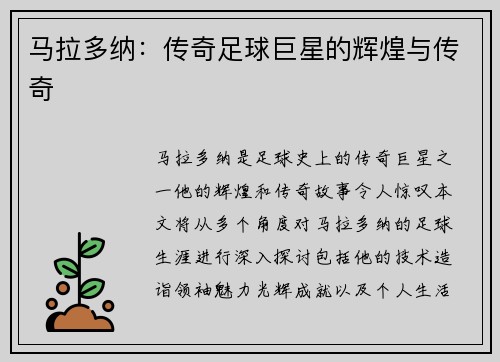马拉多纳：传奇足球巨星的辉煌与传奇